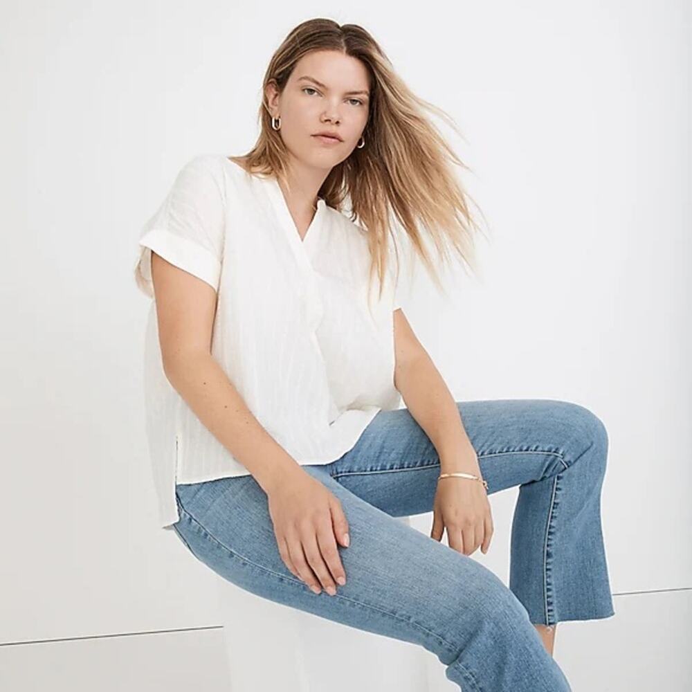 Madewell Lakeline Popover Shirt in Clip-Stripe Off-White - Size S